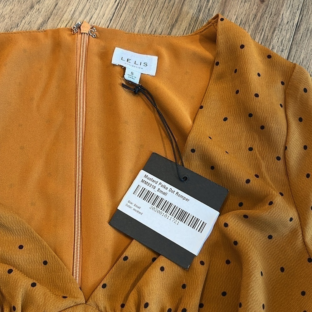 NWT LE LIS | mustard polka dot romper, size small - Picture 2 of 3